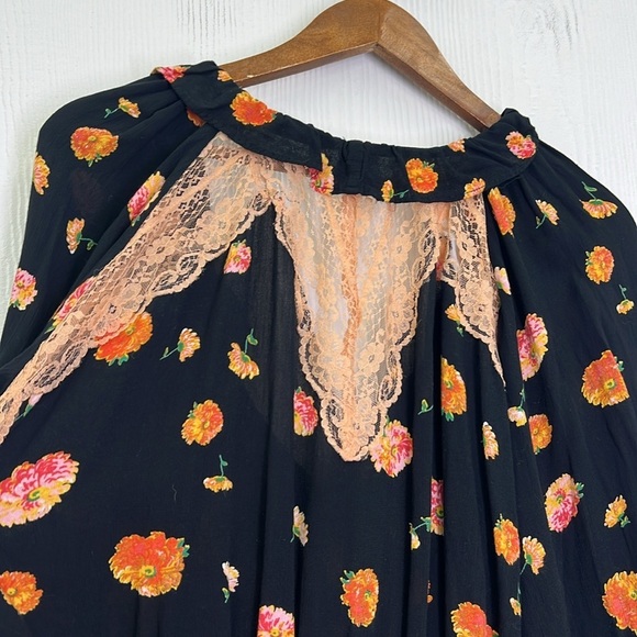 Free People - Poppy Orange Lace Ruffle Long Sleeve Full Brief Bodysuit Size M - Picture 15 of 15